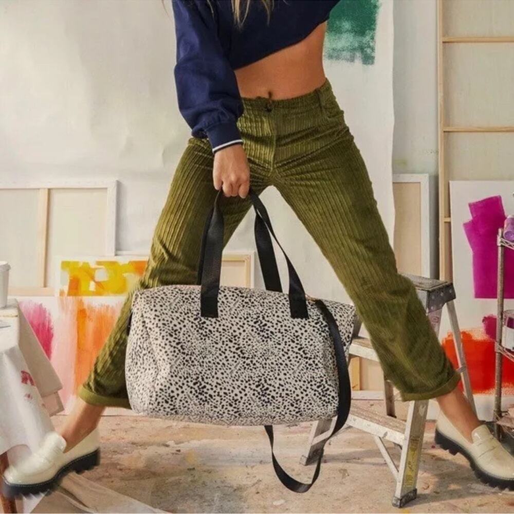 Mali & Lili Weekender Bag Animal Print Travel Bag Straps Black Cream